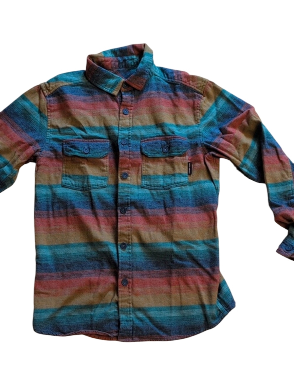 Psycho Tuna Blaze Flannel Buttondown Shirt Multicolor Stripe Blue Orange Cotton